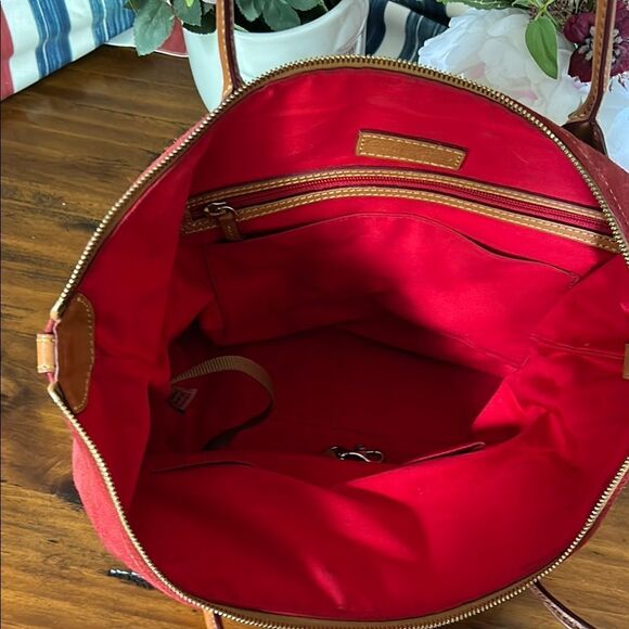 Dooney & Bourke Red Tote with Leather Handles material is suede - Picture 9 of 17
